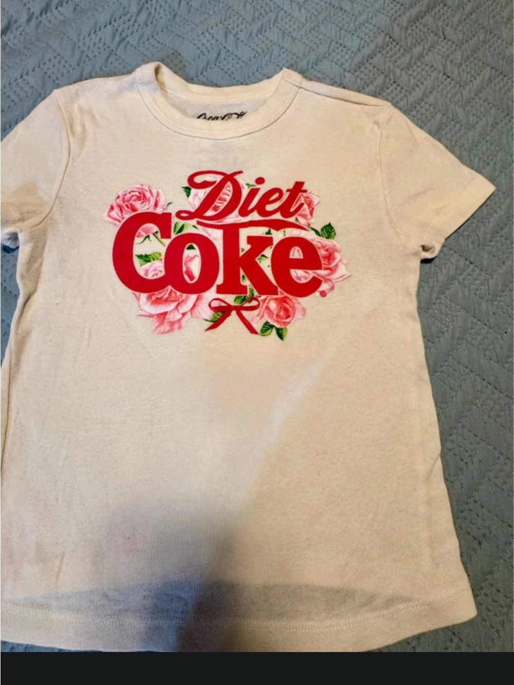 Coca Cola Cream Crop Tee with Red Logo and Pink Rose Print